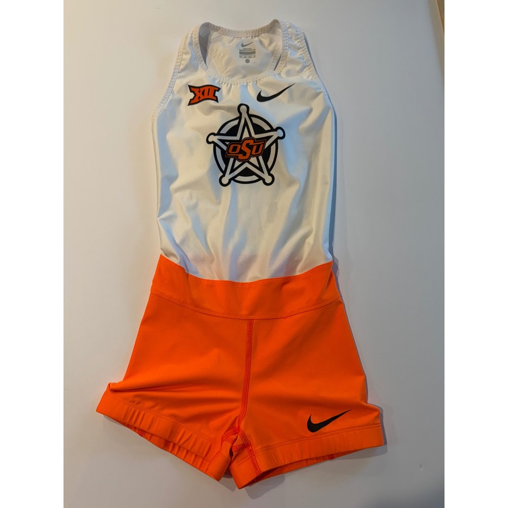 Nike Oklahoma State OSU Track Field Speed Suit Bodysuit White Orange Womens‎ XS